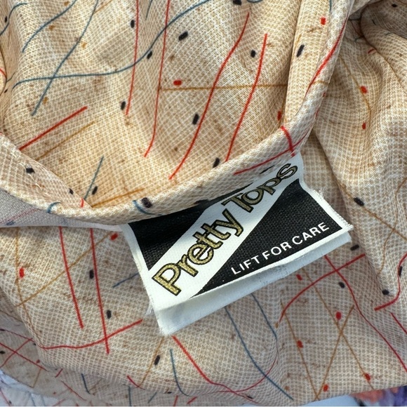 Vintage Dead Stock Pretty Tops Geometric Line Print Cream Blouse Keyhole Neck - Picture 7 of 9